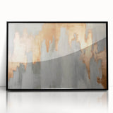 Vibrant abstract wall art print showcasing dynamic shapes and colors, ideal for modern decor. Textured surface enhances visual appeal, elegantly rolled for easy display.