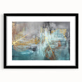 Colorful abstract canvas art with swirling patterns in shades of blue, orange, and yellow, ideal for modern home decor or artistic display.
