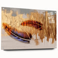 Abstract wall art featuring vibrant blue and orange geometric shapes on a textured canvas, ideal for modern home decor. Packaged securely for shipping.