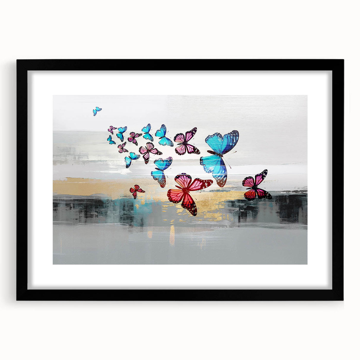 Vibrant abstract wall art canvas featuring swirling blue and gold patterns, ideal for modern home decor and creating a striking focal point.