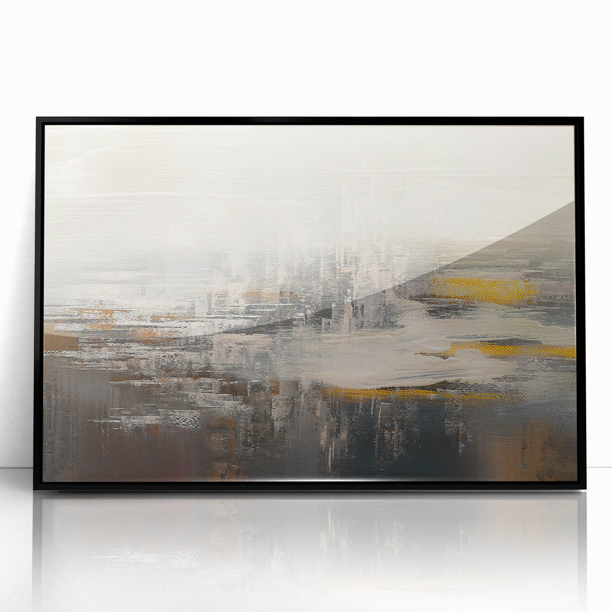 Abstract wall art print showcasing vibrant colors and bold shapes, perfect for modern decor, displayed on a minimalist backdrop.