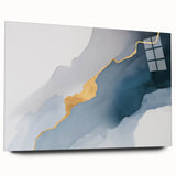 Colorful abstract canvas art showcasing vibrant shapes and fluid patterns in blues, oranges, and yellows, ideal for modern home decor.