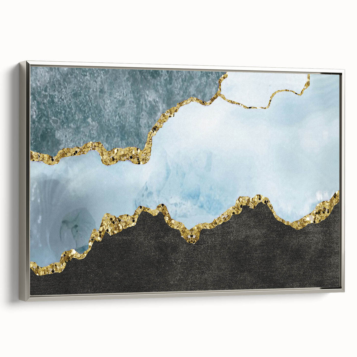 Abstract wall art canvas print showcasing vibrant colors and fluid shapes, perfect for modern home decor or office spaces. The artwork features a blend of blues, yellows, and reds, creating a dynamic visual experience that enhances any interior setting.