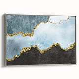 Abstract wall art canvas print showcasing vibrant colors and fluid shapes, perfect for modern home decor or office spaces. The artwork features a blend of blues, yellows, and reds, creating a dynamic visual experience that enhances any interior setting.