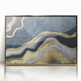 Abstract wall art canvas print showcasing vibrant colors and dynamic shapes, perfect for modern decor, displayed in a cozy living room setting.