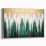 Vibrant abstract canvas wall art showcasing bold geometric shapes in a mix of blue, orange, and gold tones, ideal for modern home decor.