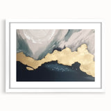 Abstract wall art canvas print showcasing vibrant blue and gold geometric patterns, rolled and packaged in a protective cardboard tube for easy transport.