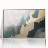 Abstract wall art canvas print showcasing vibrant colors of blue, orange, and green in a swirling pattern. Ideal for modern home decor or art enthusiasts.