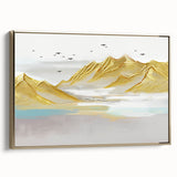 Vibrant abstract canvas art print showcasing bold geometric shapes in shades of blue, orange, and yellow, perfect for modern home decor.