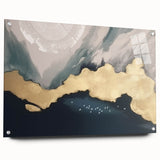 Abstract wall art canvas showcasing vibrant geometric patterns in shades of blue, orange, and yellow, rolled and securely packaged in a protective tube for easy shipping.