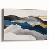 Colorful abstract wall art canvas print showcasing vibrant swirling patterns in shades of blue, orange, and yellow, perfect for modern decor.