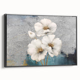 Colorful abstract wall art print showcasing vibrant swirls of blue, orange, and yellow on a textured canvas, perfect for modern decor.