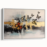 Colorful abstract canvas art print showcasing vibrant swirls of blue, orange, and yellow, ideal for modern home decor and interior styling.