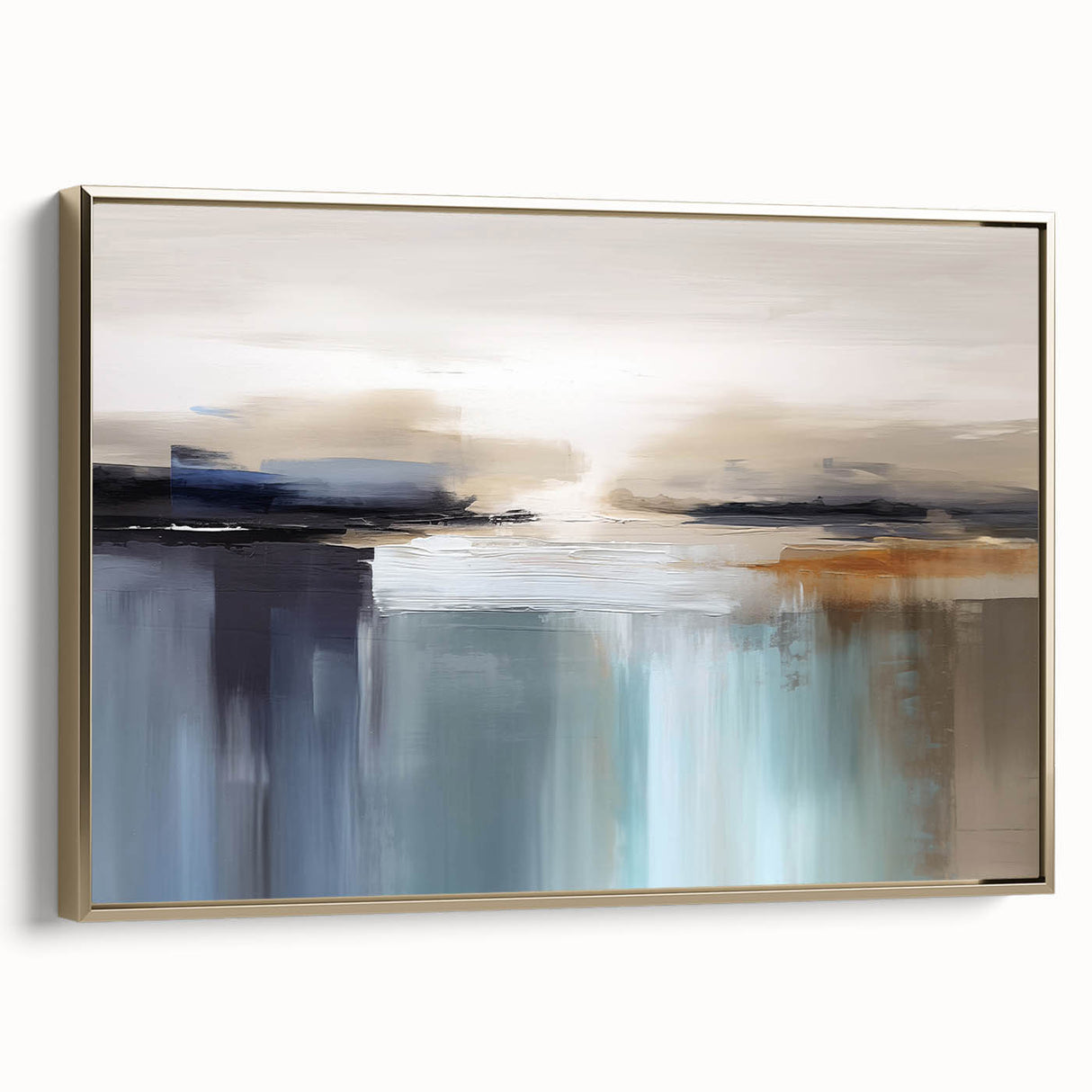 Abstract canvas artwork showcasing vibrant swirling colors of blue, orange, and yellow, ideal for modern home decor or office spaces.