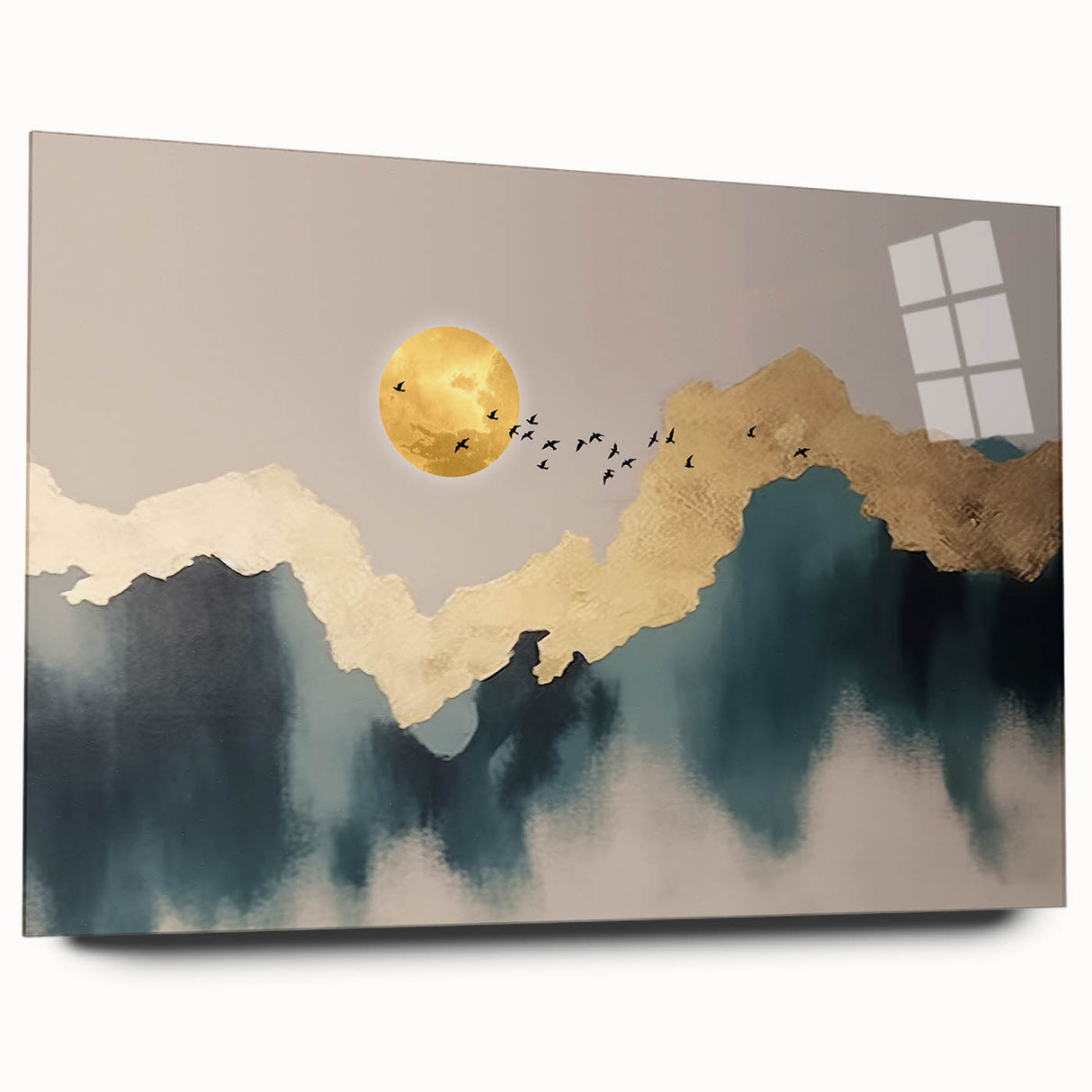 Colorful abstract wall art canvas print showcasing vibrant geometric shapes in blue, orange, and yellow tones, perfect for modern home decor.