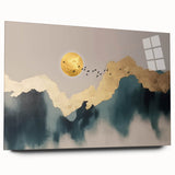 Colorful abstract wall art canvas print showcasing vibrant geometric shapes in blue, orange, and yellow tones, perfect for modern home decor.