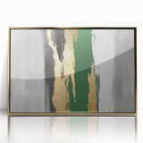 Abstract canvas artwork showcasing vibrant colors and dynamic shapes, perfect for modern decor, displayed in a well-lit gallery setting.