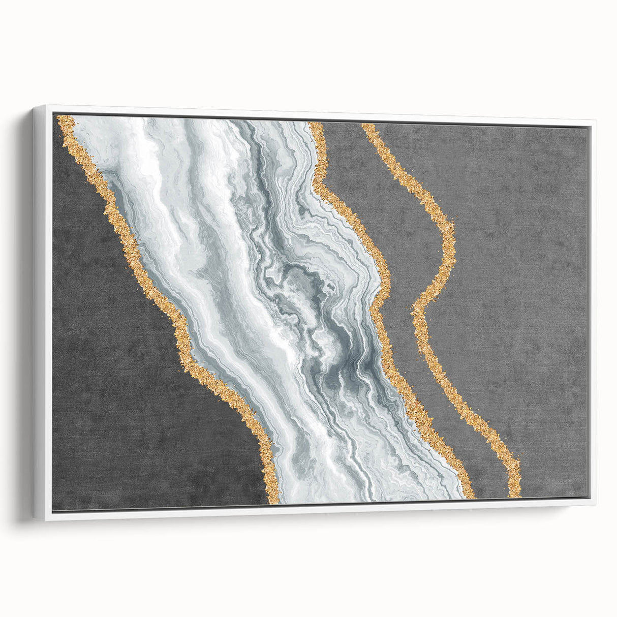 Colorful abstract wall art canvas showcasing vibrant geometric shapes and swirling patterns in blue, orange, and yellow hues, perfect for modern decor.