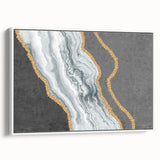 Colorful abstract wall art canvas showcasing vibrant geometric shapes and swirling patterns in blue, orange, and yellow hues, perfect for modern decor.