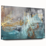 Colorful abstract wall art canvas print showcasing vibrant brush strokes in blue, orange, and yellow hues, ideal for modern home decor.