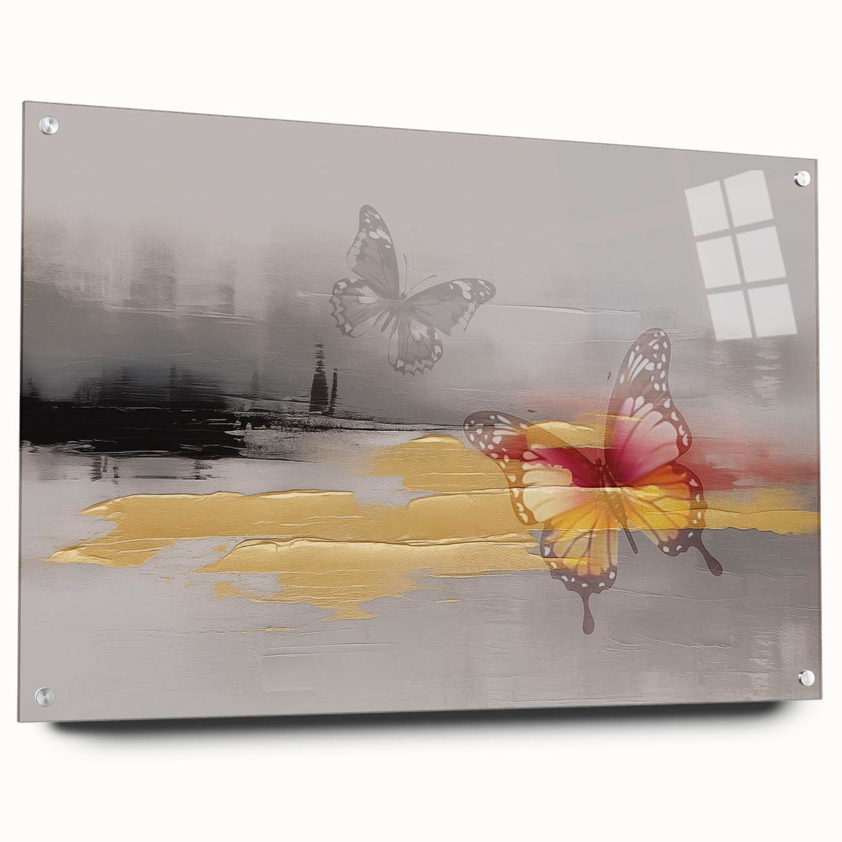 Abstract wall art canvas print showcasing vibrant geometric shapes in blue, orange, and yellow hues, elegantly rolled and ready for display. Perfect for modern home decor enthusiasts.