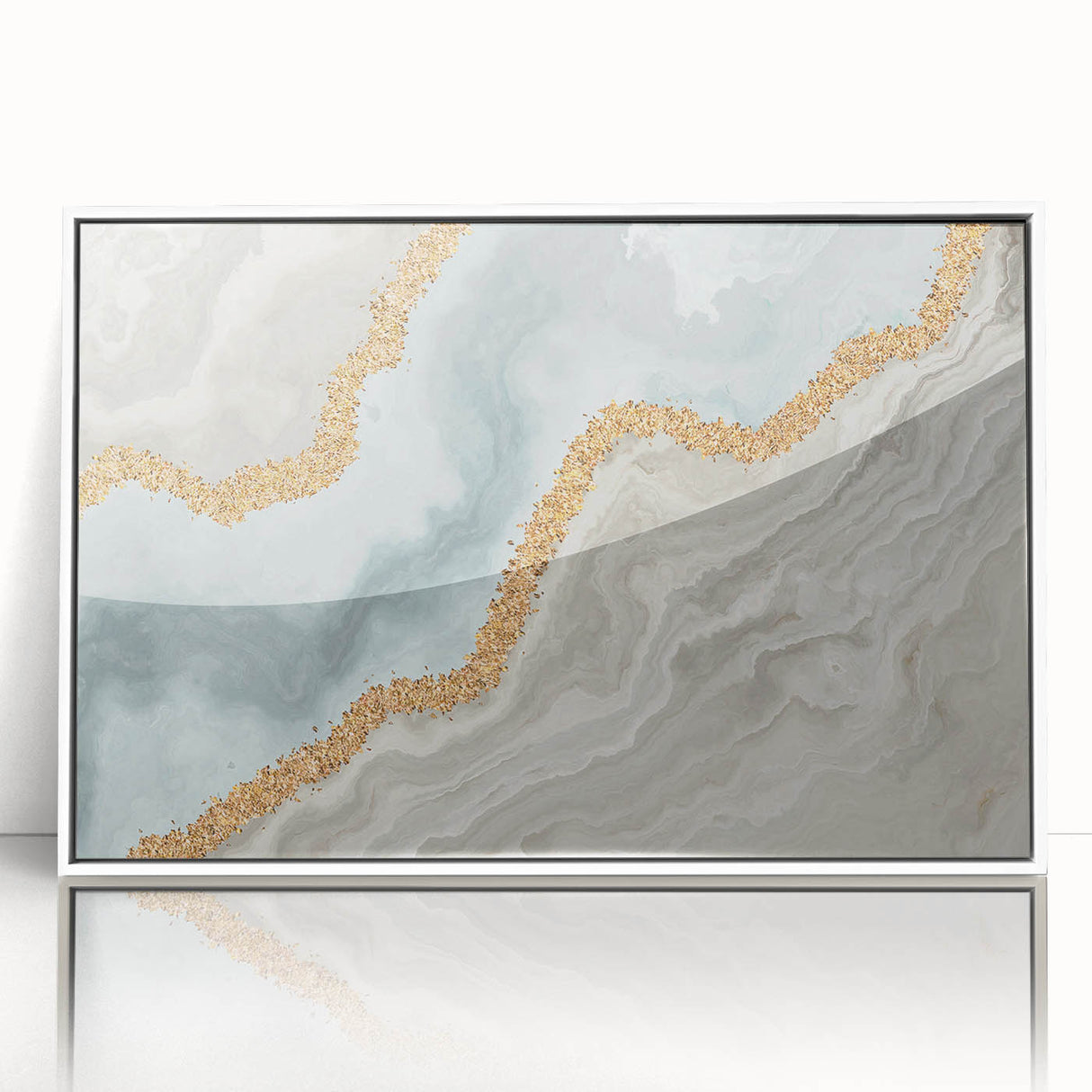Vibrant abstract canvas art print showcasing dynamic swirls of blue, orange, and yellow, perfect for modern home décor or gallery display.