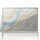 Vibrant abstract canvas art print showcasing dynamic swirls of blue, orange, and yellow, perfect for modern home décor or gallery display.