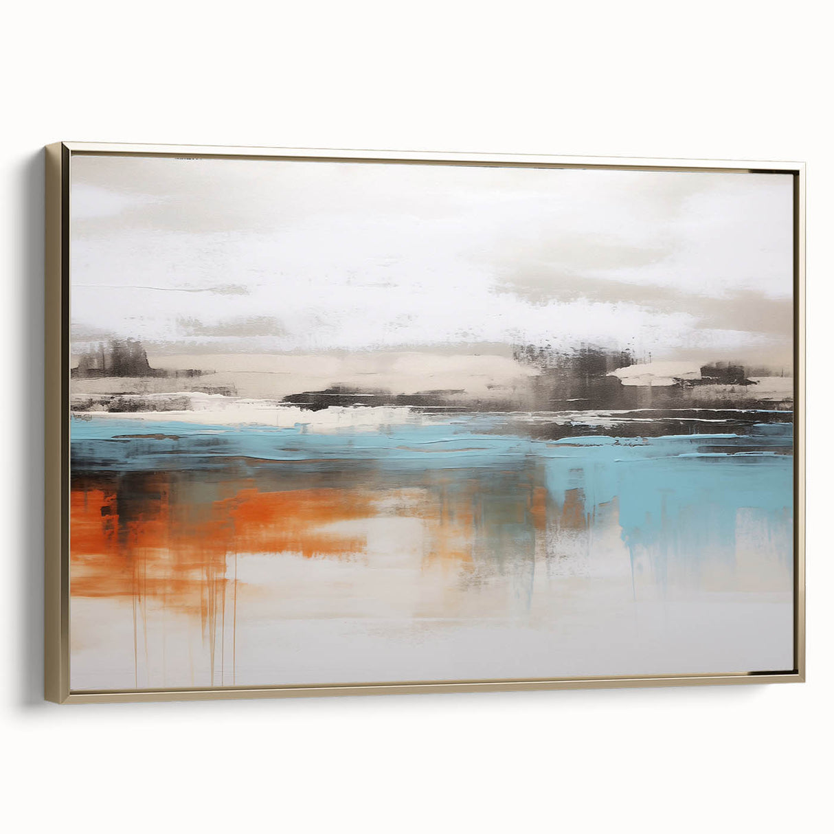 Abstract geometric canvas art in vibrant shades of blue, orange, and yellow, showcasing dynamic shapes and patterns, ideal for modern home decor.