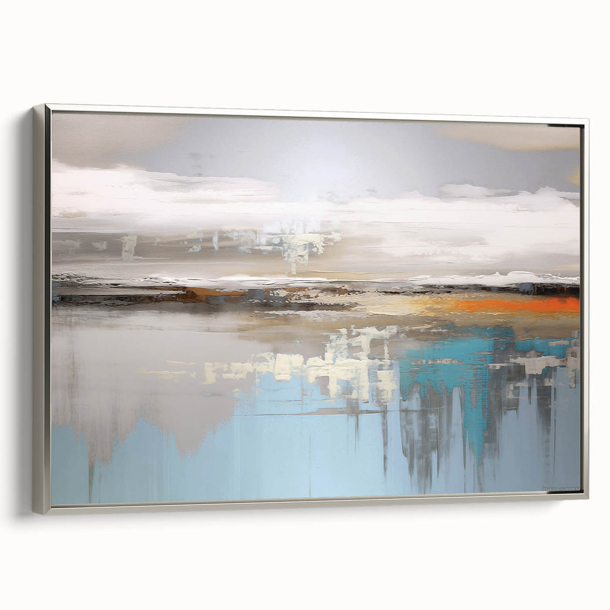 Colorful abstract art print on textured canvas, featuring swirling patterns in vibrant hues of blue, orange, and yellow, perfect for modern decor.
