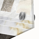 Abstract canvas art displaying colorful geometric patterns with a vibrant mix of blue, orange, and yellow hues, ideal for modern home decor or artistic inspiration.