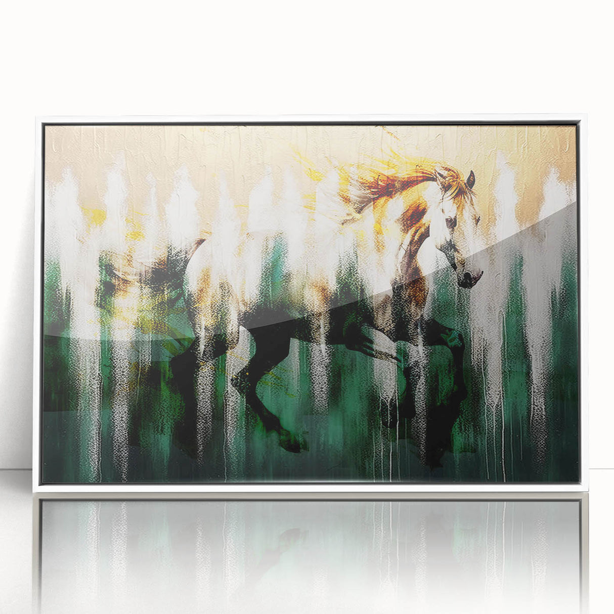Abstract wall art canvas print showcasing vibrant geometric shapes in shades of blue, orange, and yellow, ideal for modern home decor.