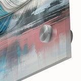 Abstract wall art canvas featuring vibrant geometric shapes in blue, orange, and yellow tones, showcasing a modern, artistic design ideal for contemporary decor.