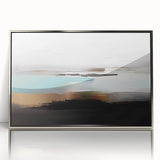 Vibrant abstract wall art canvas print showcasing swirling blue and orange colors, ideal for modern home décor and artistic enhancement.