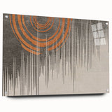 Abstract wall art canvas showcasing vibrant geometric patterns in blue, orange, and yellow hues, rolled and ready for display or gifting in a protective tube.