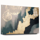 Abstract wall art canvas featuring vibrant geometric shapes in shades of blue, orange, and yellow, showcasing a modern design ideal for contemporary decor.