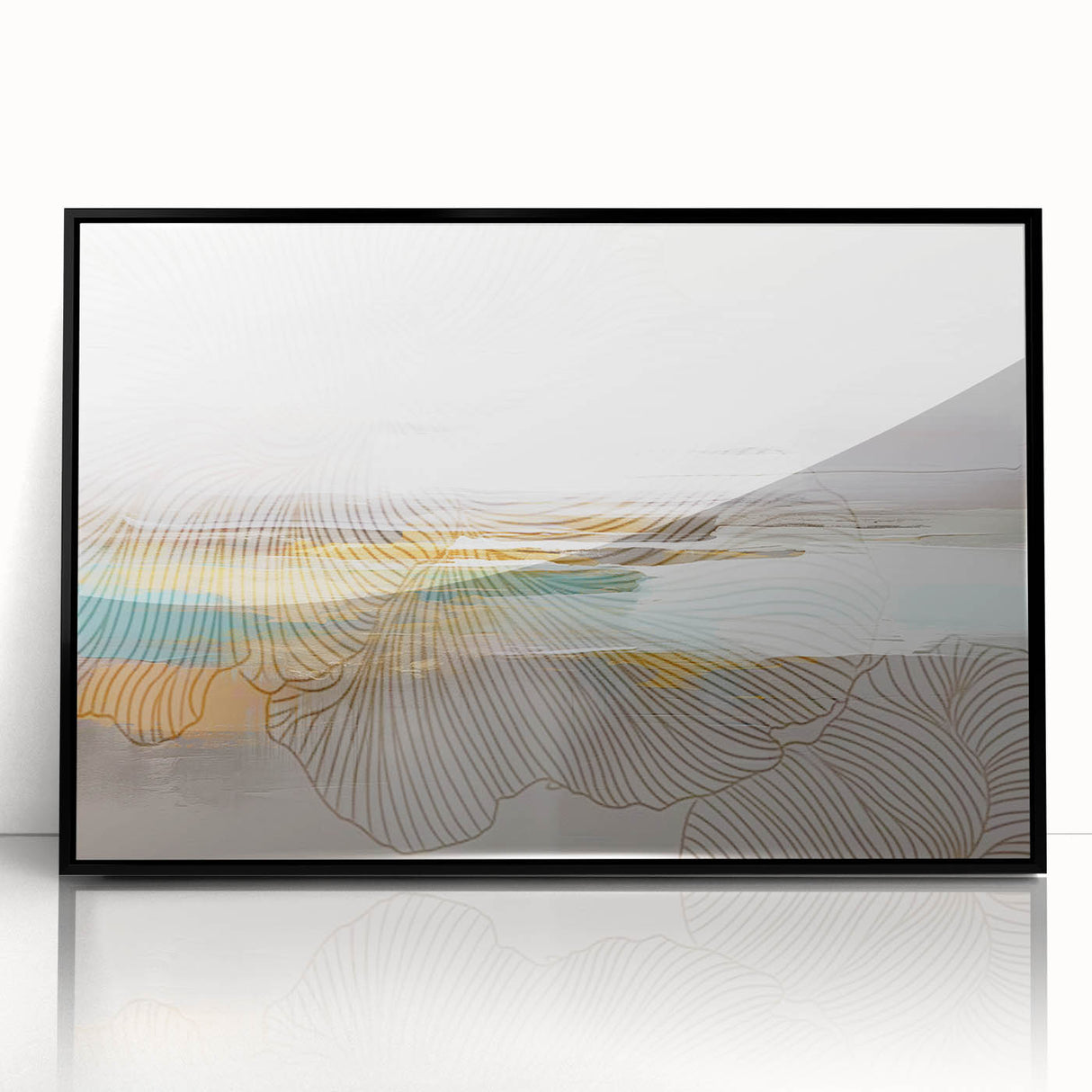 Abstract wall art canvas featuring vibrant geometric patterns in shades of blue, orange, and yellow, perfect for modern home decor.
