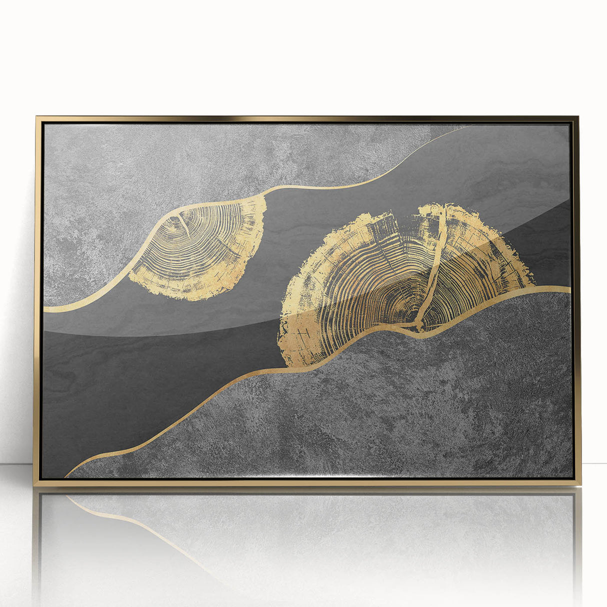 Colorful abstract canvas art print showcasing vibrant geometric shapes and fluid lines in shades of blue, orange, and yellow, perfect for modern decor.