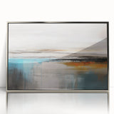 Abstract wall art print showcasing vibrant colors and dynamic shapes, ideal for modern decor, featuring reds, blues, and yellows in a textured finish.