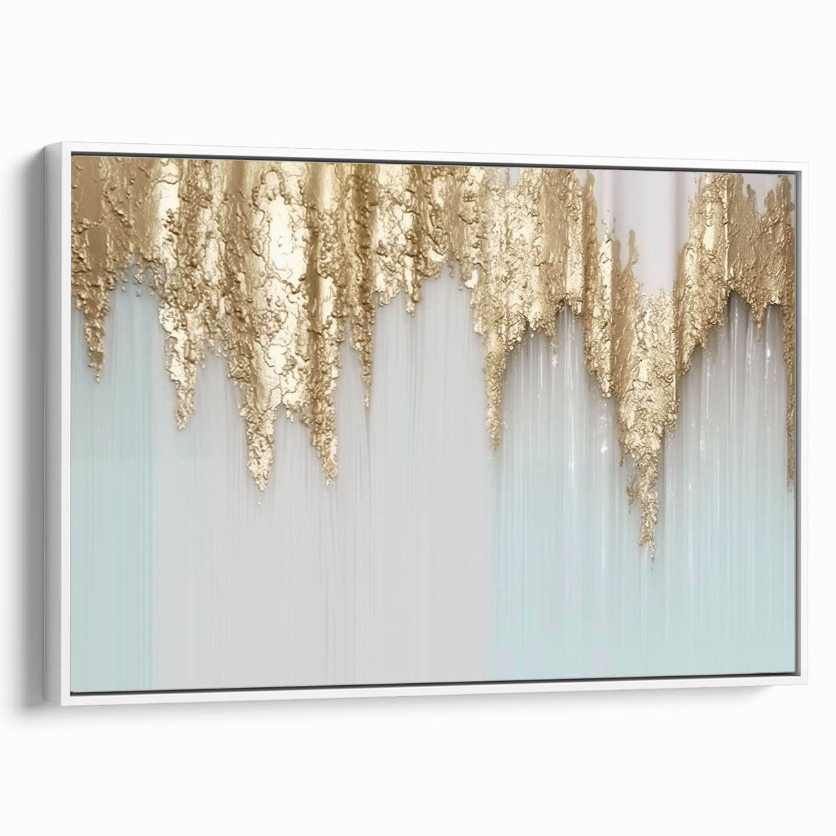 Vibrant abstract canvas artwork showcasing swirling blue and gold patterns, rolled and secured in a durable cardboard tube, perfect for modern home decor.