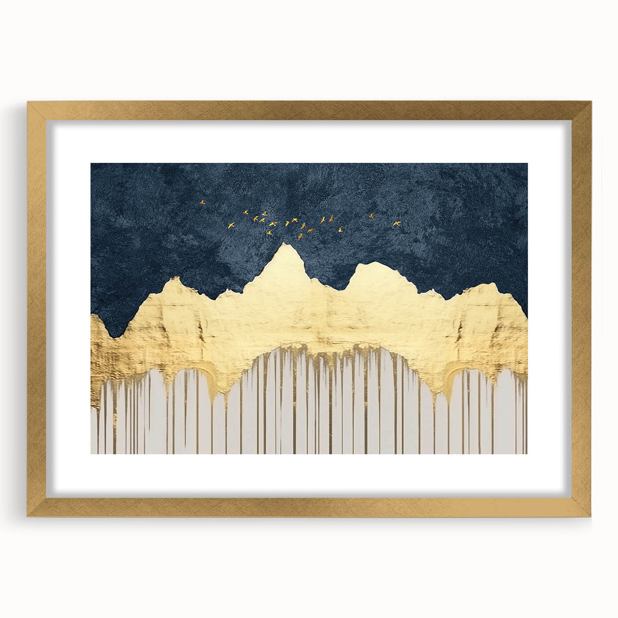 Vibrant abstract canvas artwork showcasing swirling blue and gold patterns, ideal for modern home decor or artistic framing options.