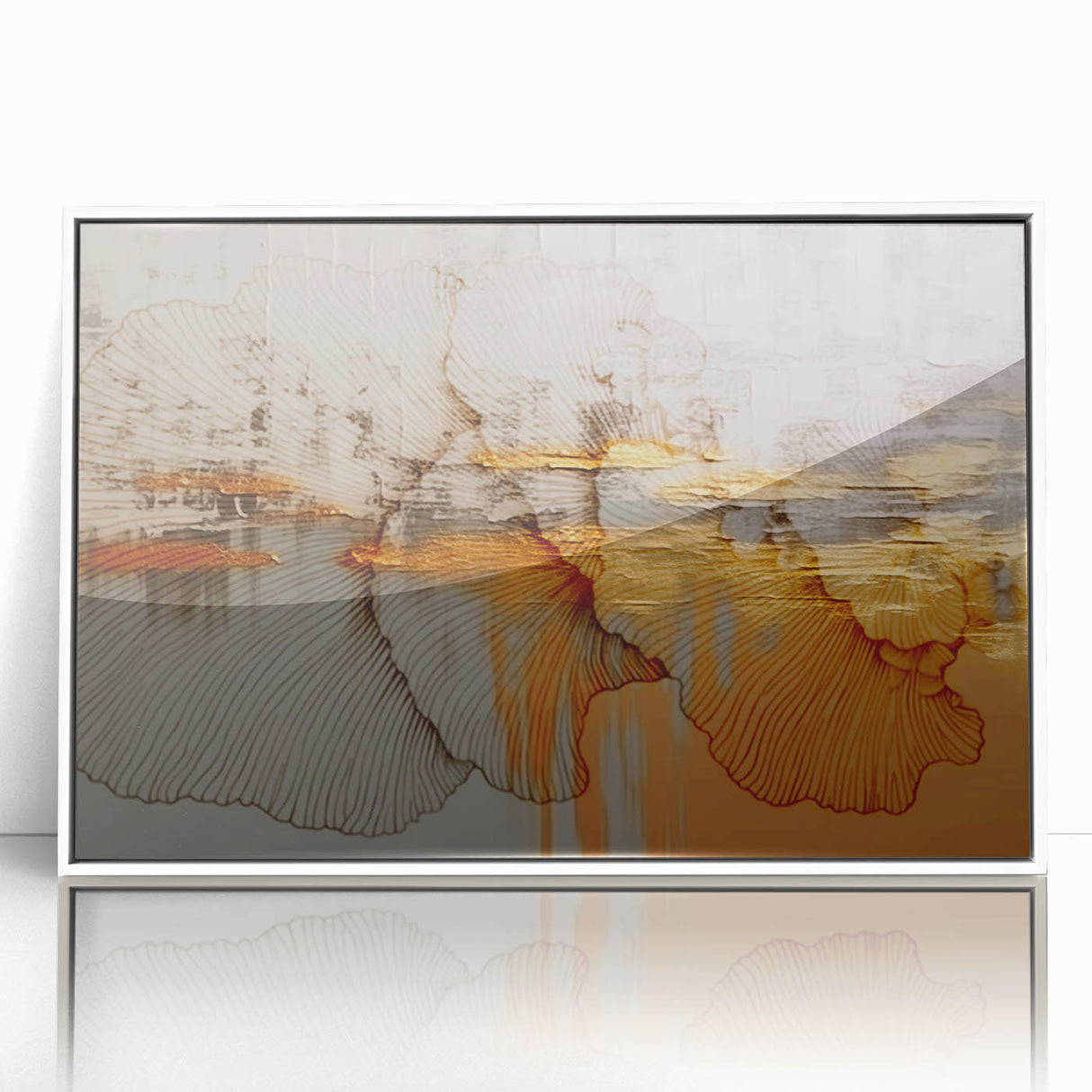 Abstract wall art print showcasing vibrant, swirling colors of blue, orange, and yellow, perfect for modern home decor and artistic expression.