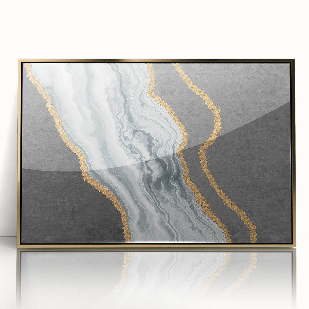 Colorful abstract wall art canvas print showcasing vibrant geometric shapes in bold hues of blue, orange, and yellow, perfect for modern decor.