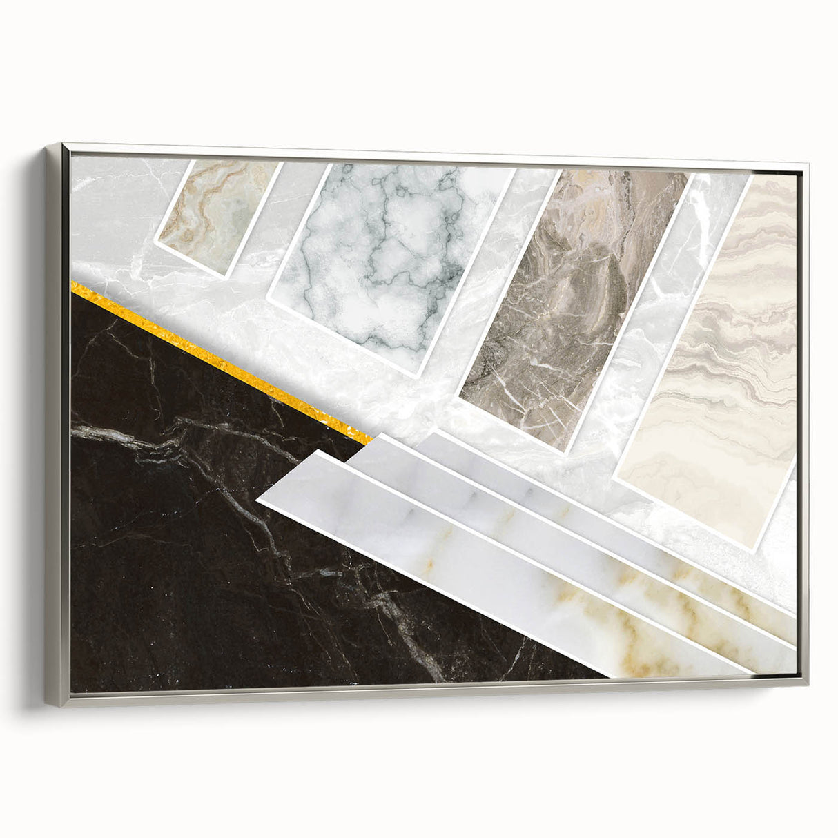 Colorful abstract art canvas print showcasing vibrant geometric shapes in hues of blue, orange, and yellow, perfect for modern home decor.
