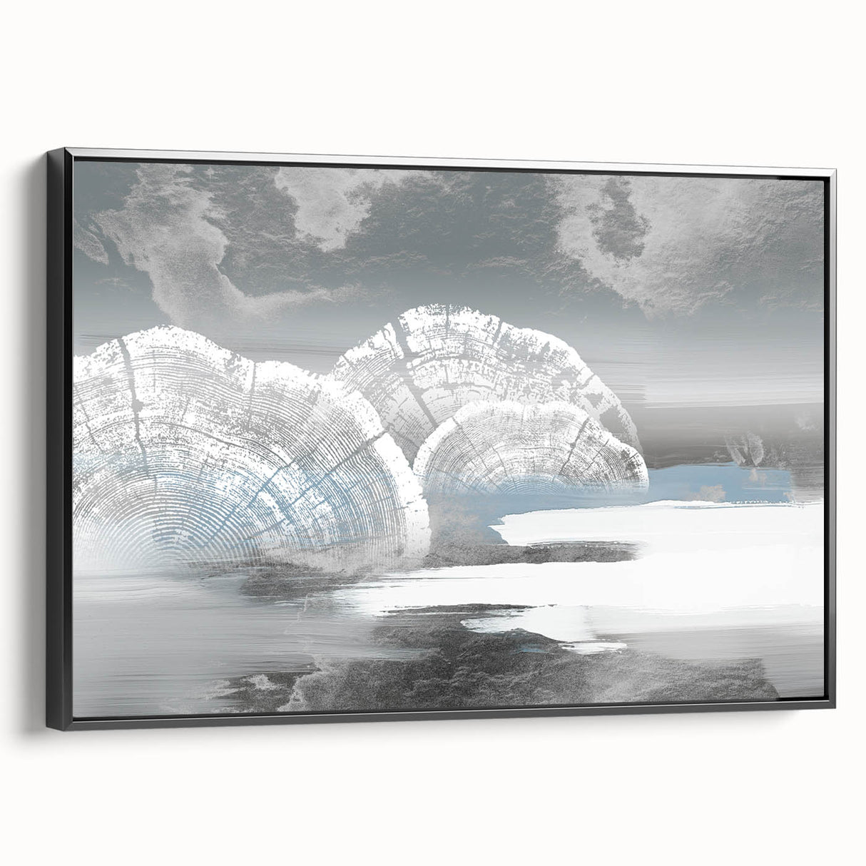 Abstract wall art canvas featuring vibrant geometric shapes in shades of blue, orange, and yellow, showcasing a modern artistic design ideal for contemporary decor.