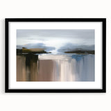 Vibrant abstract wall art print showcasing swirling colors and dynamic shapes, perfect for modern decor, displayed in a stylish living room setting.