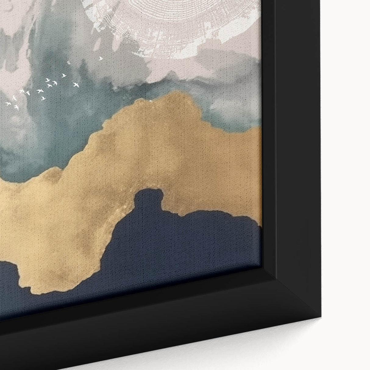 Colorful abstract wall art featuring bold geometric shapes and vibrant hues, ideal for modern decor. The canvas is rolled and ready for display, showcasing its unique design elements.
