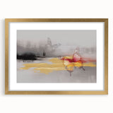 Abstract wall art canvas showcasing vibrant geometric patterns in blue, orange, and yellow hues, rolled and packaged in a protective cardboard tube for shipping.