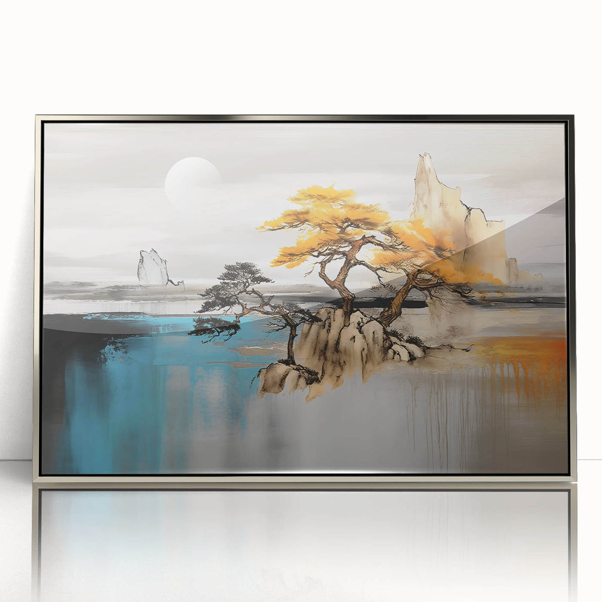Vibrant abstract wall art canvas featuring colorful geometric shapes and patterns, ideal for modern home decor, rolled and packaged in a protective tube.
