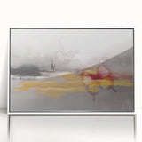 Abstract wall art canvas featuring vibrant geometric patterns in shades of blue, orange, and yellow, showcasing a modern design ideal for contemporary home decor.