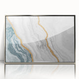 Abstract canvas art print showcasing vibrant swirls of blue, orange, and yellow colors, perfect for modern home decor or art enthusiasts.